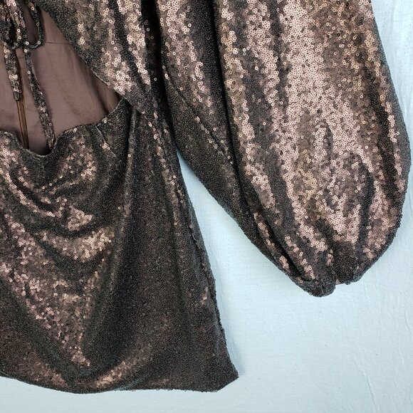 Showpo Australia Kat Long Sleeve Bodycon Mini Dress in Chocolate Sequin size 8 - Picture 8 of 16